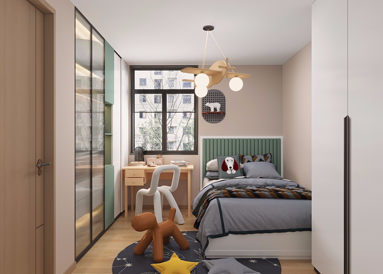 恒大綠洲80m&sup2;北歐風案例-兒童房效果圖